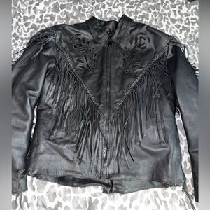 Unik genuine leather jacket w fringe ladies Sz MD